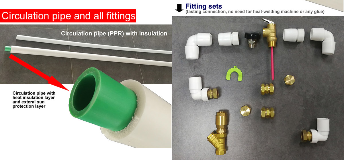 fittings and piping for solar water heater