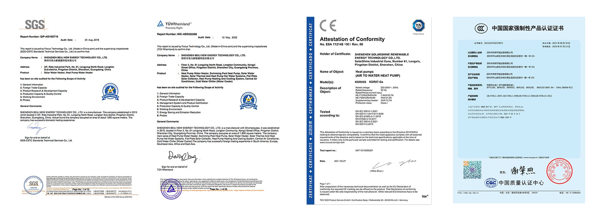 solarshine heat pump and solar water heater certificate